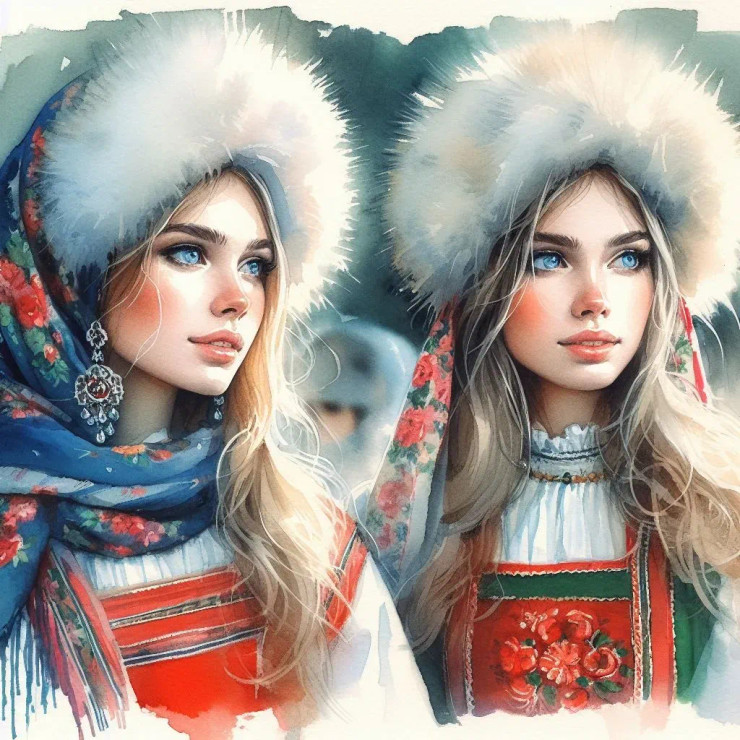 Russian Twins (PRT-8991-105005) - Canvas Art Print - 60in X 60in
