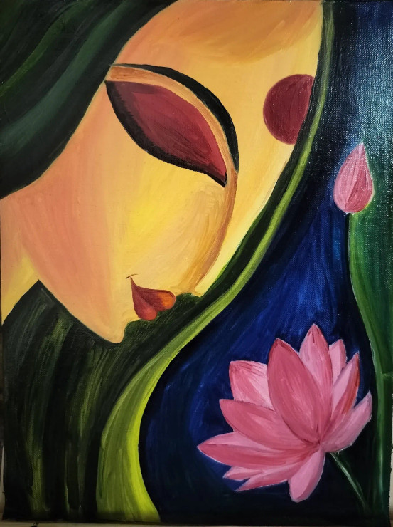 BEAUTY OF WOMAN (ART-16062-104989) - Handpainted Art Painting - 12in X 16in