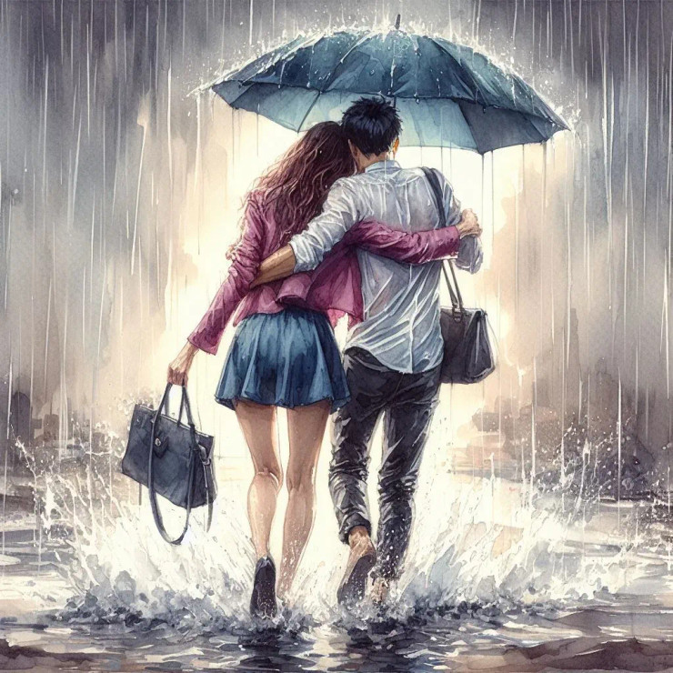 Couple In Rain 8 (PRT-8991-105116) - Canvas Art Print - 60in X 60in