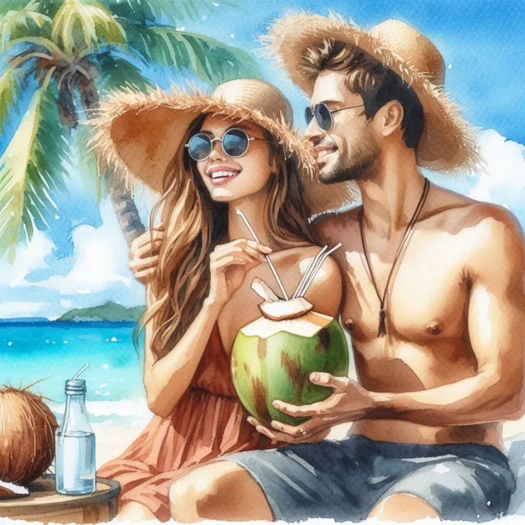 Couple Coconut 1 (PRT-8991-105099) - Canvas Art Print - 60in X 60in