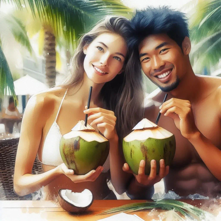 Couple Coconut 7 (PRT-8991-105105) - Canvas Art Print - 60in X 60in