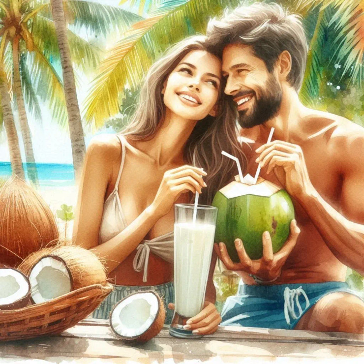 Couple Coconut 4 (PRT-8991-105102) - Canvas Art Print - 60in X 60in