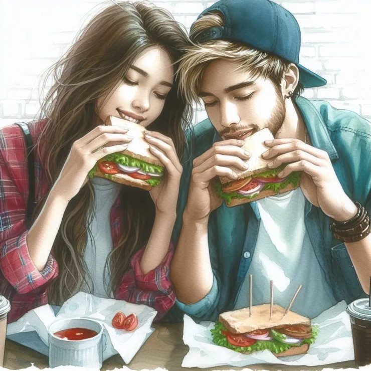 Couple Sandwich (PRT-8991-105037) - Canvas Art Print - 60in X 60in