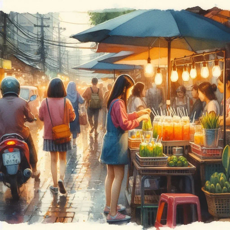 Street Vendor 2 (PRT-8991-105108) - Canvas Art Print - 60in X 60in