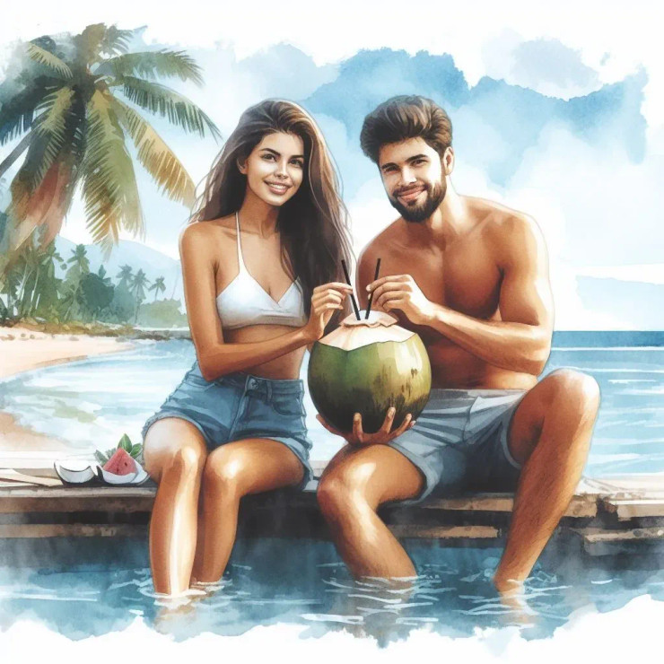 Couple Coconut 2 (PRT-8991-105100) - Canvas Art Print - 60in X 60in