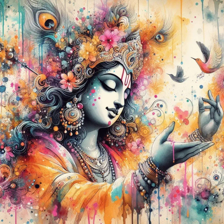 Krishna (PRT-8991-105055) - Canvas Art Print - 60in X 60in