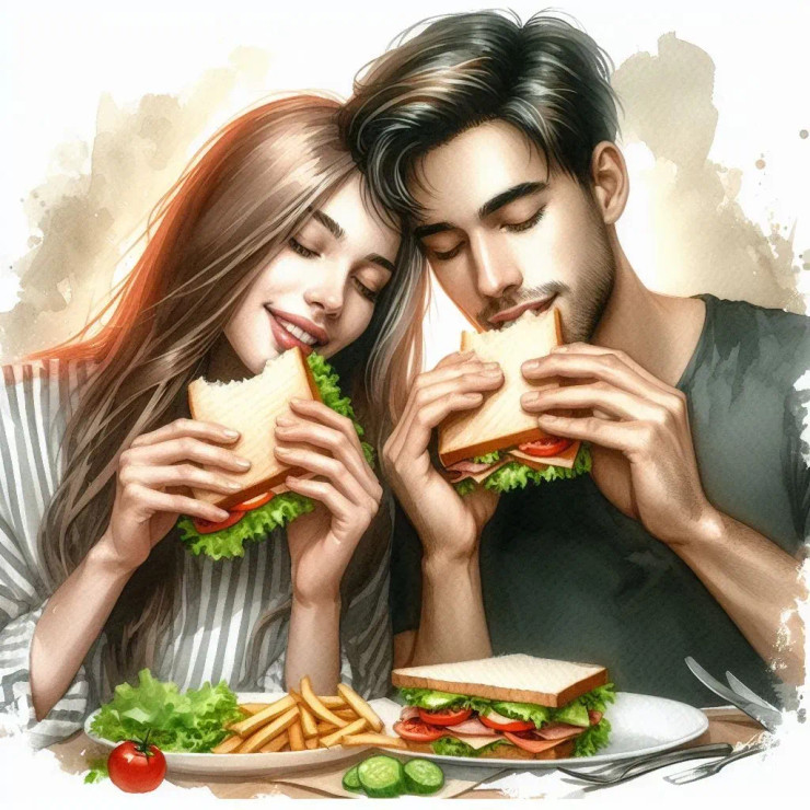 Couple Sandwich 2 (PRT-8991-105038) - Canvas Art Print - 60in X 60in