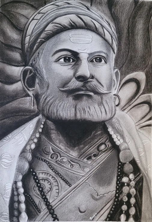 Chatrapati Shivaji Maharaj Sketch / Warriors Sketch / King (ART-16039-104994) - Handpainted Art Painting - 9in X 12in