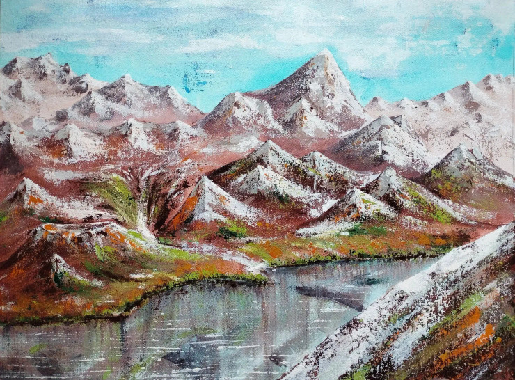 Mountains By Knife (ART-16064-105084) - Handpainted Art Painting - 20in X 15in