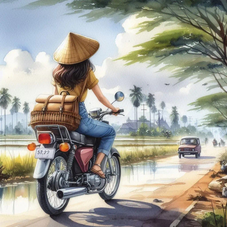 Biker Girl 2 (PRT-8991-105160) - Canvas Art Print - 60in X 60in