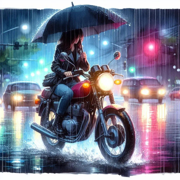 Biker Girl 5 (PRT-8991-105164) - Canvas Art Print - 60in X 60in