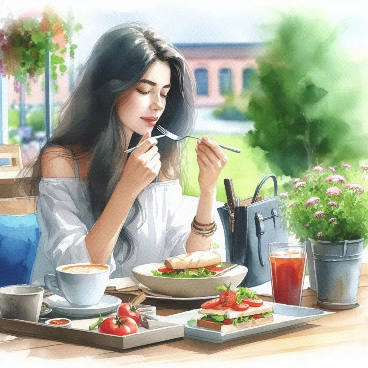 Girl Enjoying Food 4 (PRT-8991-105218) - Canvas Art Print - 60in X 60in
