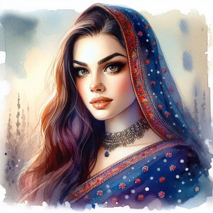 Indian Girl 3 (PRT-8991-105243) - Canvas Art Print - 60in X 60in
