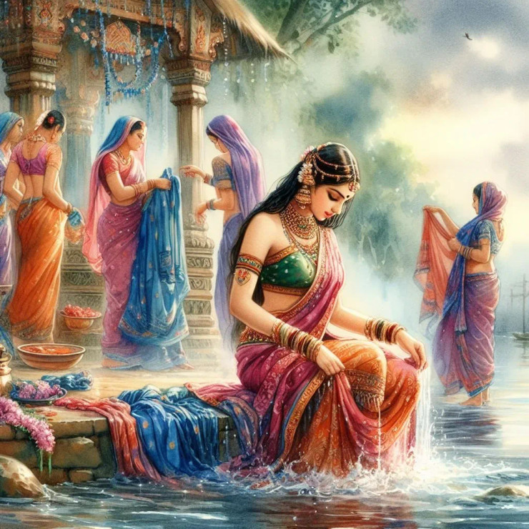 Lady In River 6 (PRT-8991-105233) - Canvas Art Print - 60in X 60in