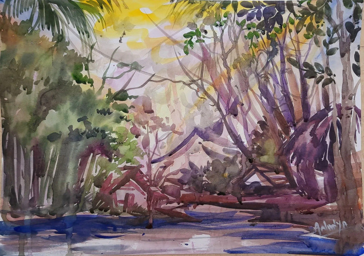 The Sunshaded Beauty! (ART-16096-105342) - Handpainted Art Painting - 16in X 11in