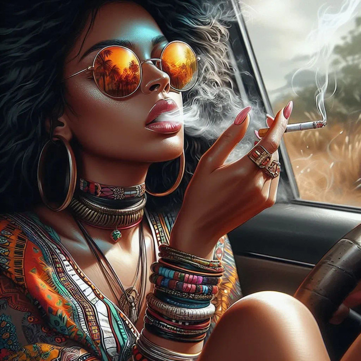 Car Smoking 2 (PRT-8991-105402) - Canvas Art Print - 60in X 60in