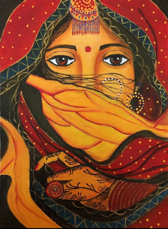 Rajasthani Girl (PRT-8347-105366) - Canvas Art Print - 18in X 24in