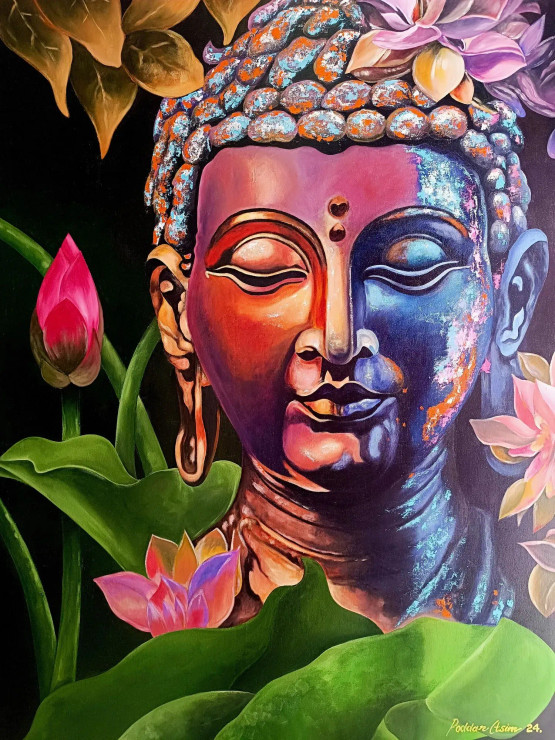 Lord Of Buddha (ART-8250-105377) - Handpainted Art Painting - 42in X 58in