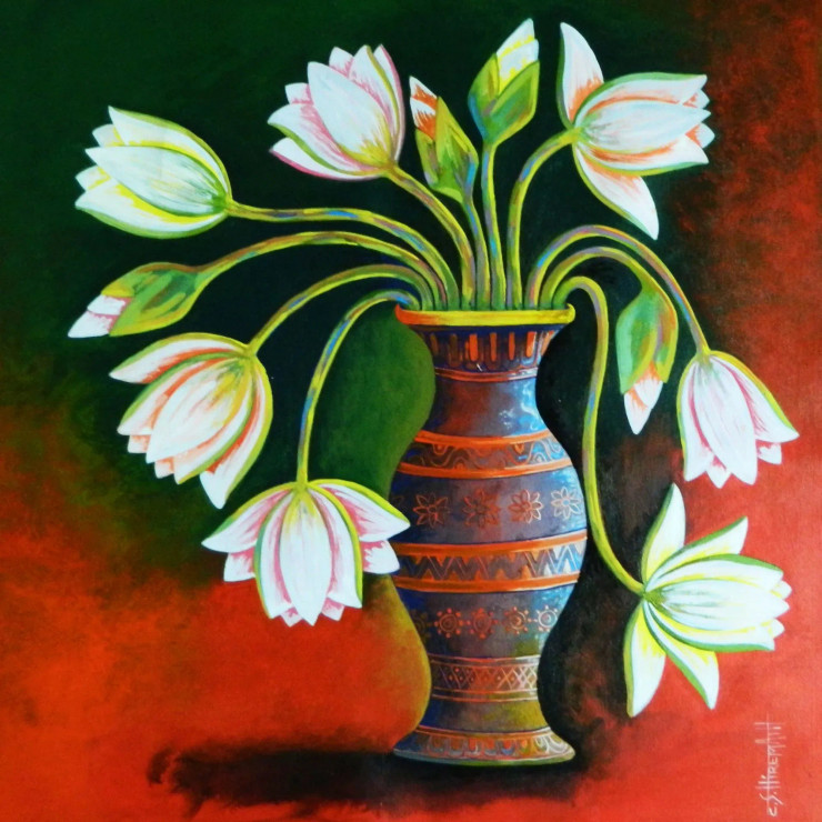Lotus (ART-16050-105431) - Handpainted Art Painting - 30in X 30in