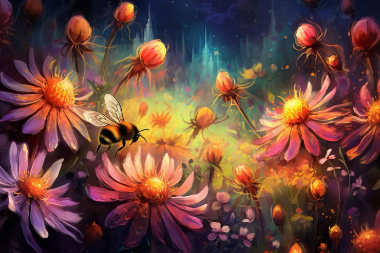 Fantasy Style Bee In Nature (PRT-7809-105555) - Canvas Art Print - 12in X 8in