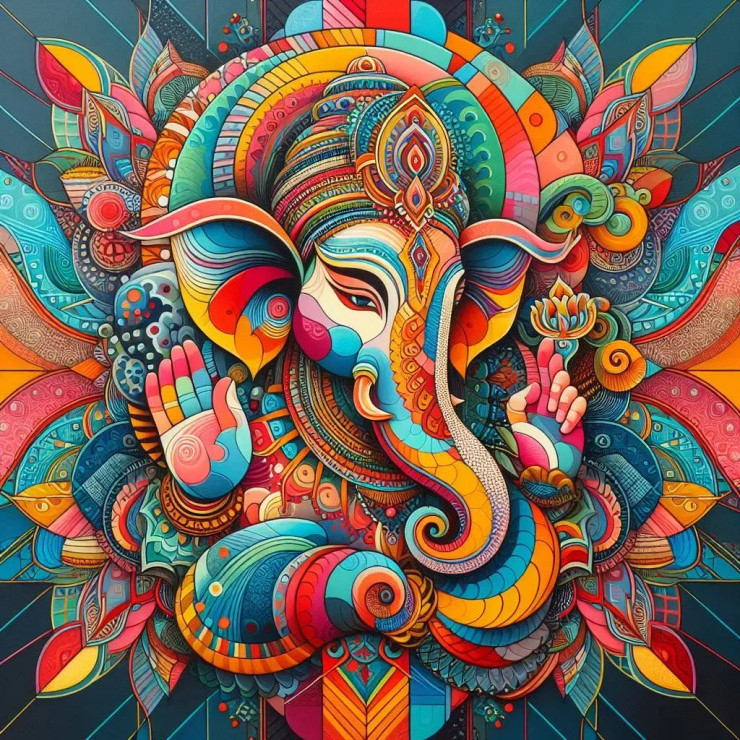 Ganesha (PRT-8991-105478) - Canvas Art Print - 60in X 60in