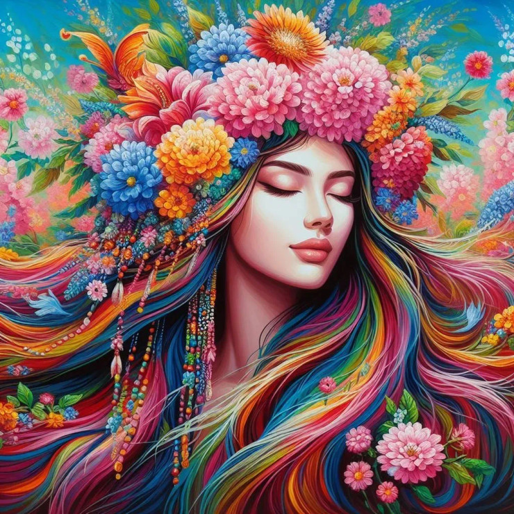 Flower Girl Abstract 2 (PRT-8991-105509) - Canvas Art Print - 60in X 60in