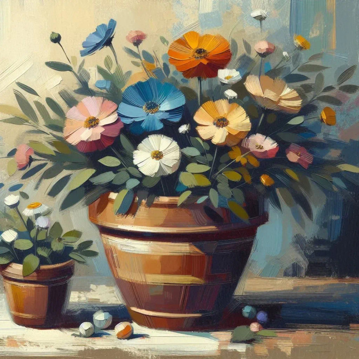 Flower  Pot 4 (PRT-8991-105542) - Canvas Art Print - 60in X 60in
