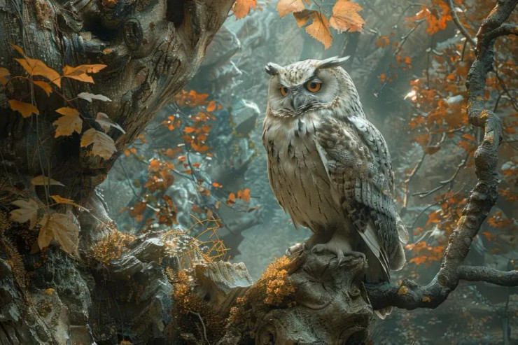 Owl With Feathers (PRT-7809-105533) - Canvas Art Print - 12in X 8in