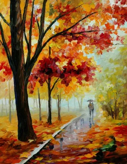 Leonid  Landscapes Whiar Tree Woman Boy (PRT-7809-105457) - Canvas Art Print - 9in X 12in