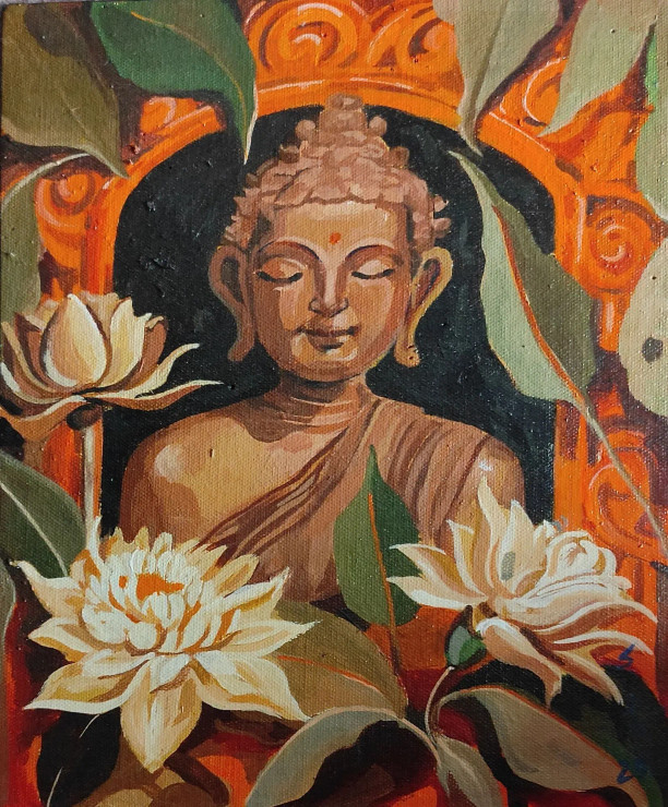 Buddha (ART-7901-105520) - Handpainted Art Painting - 10in X 12in
