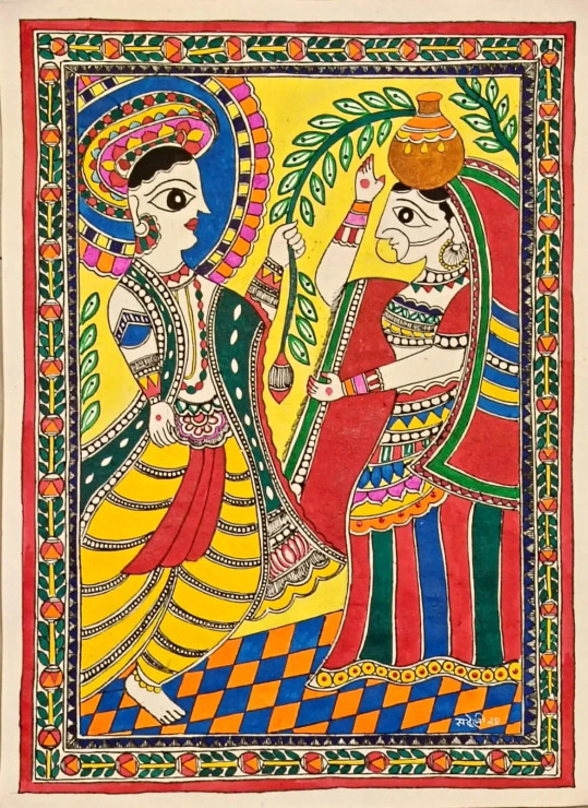 Madhubani (ART-16116-105577) - Handpainted Art Painting - 11in X 20in