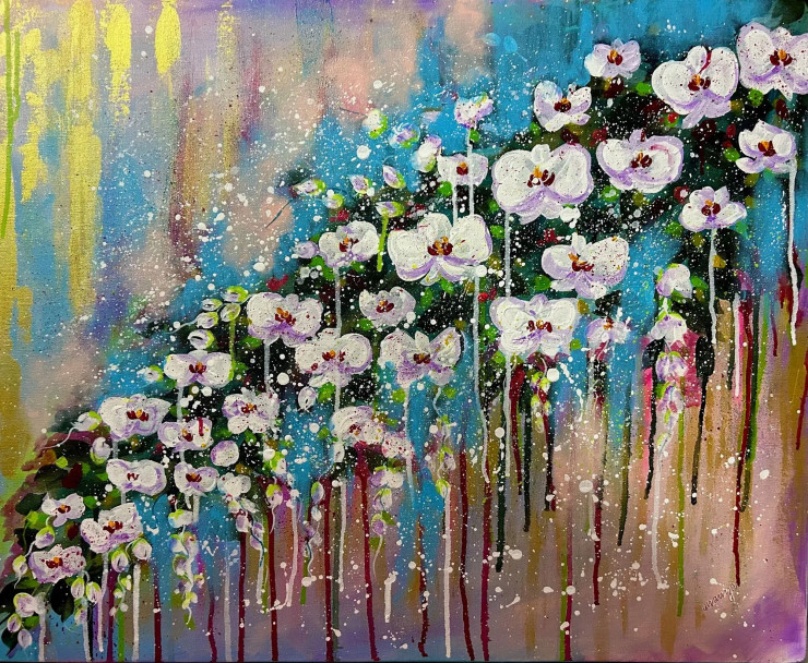 The Abstract Orchids (ART-7381-105536) - Handpainted Art Painting - 30in X 24in