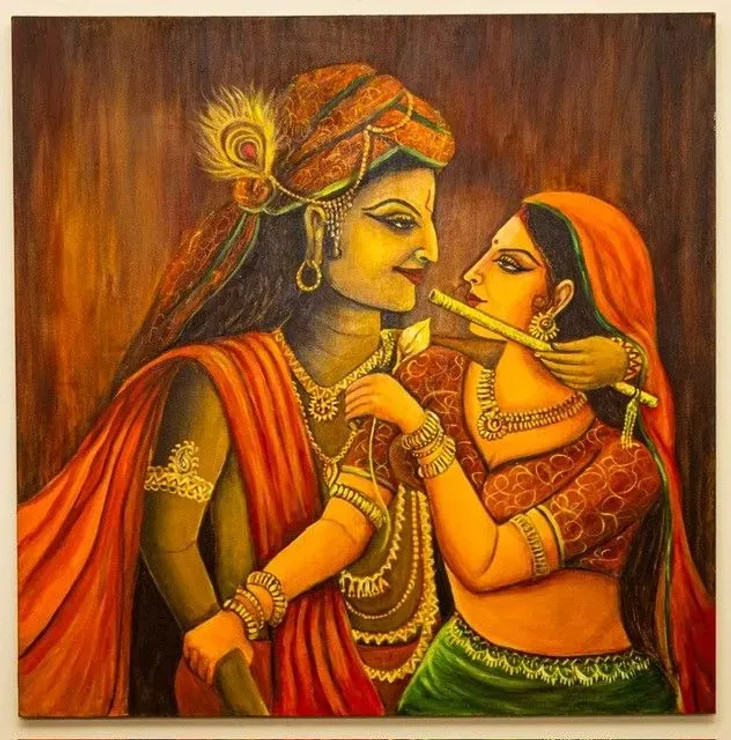 Radha- Krishna - Symbol Of Eternal Love (ART-16110-105603) - Handpainted Art Painting - 36in X 36in