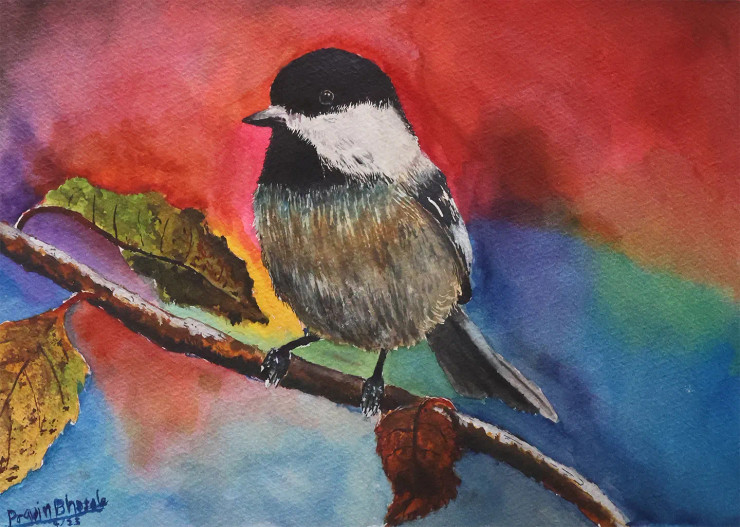 Watercolor Painting Of A Bird Sparrow (ART-16102-105641) - Handpainted Art Painting - 12in X 8in