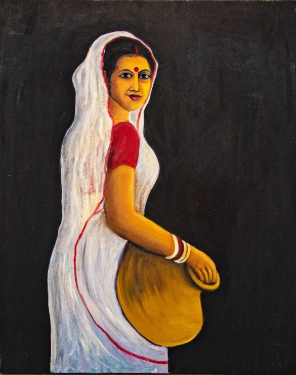Village Lady (ART-16110-105606) - Handpainted Art Painting - 24in X 30in