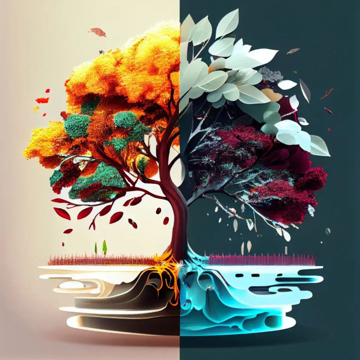 Leaf Season And Tree Generative (PRT-7809-105650) - Canvas Art Print - 12in X 12in
