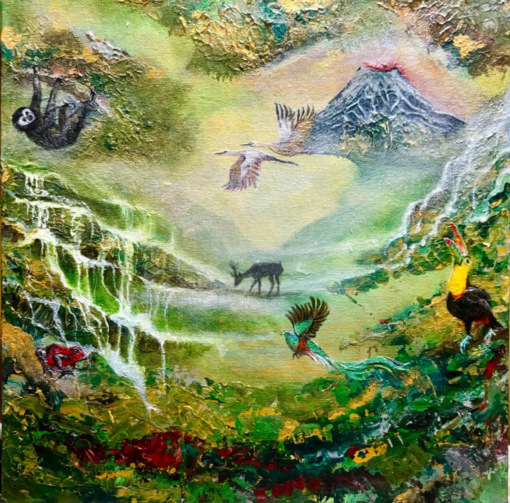 Distant Rumble Of A Rainforest (ART-8271-105795) - Handpainted Art Painting - 12in X 12in
