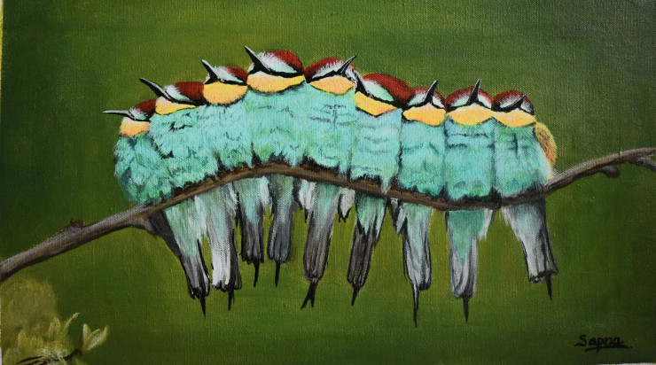 Flock Of Birds (ART-6955-105823) - Handpainted Art Painting - 16in X 9in
