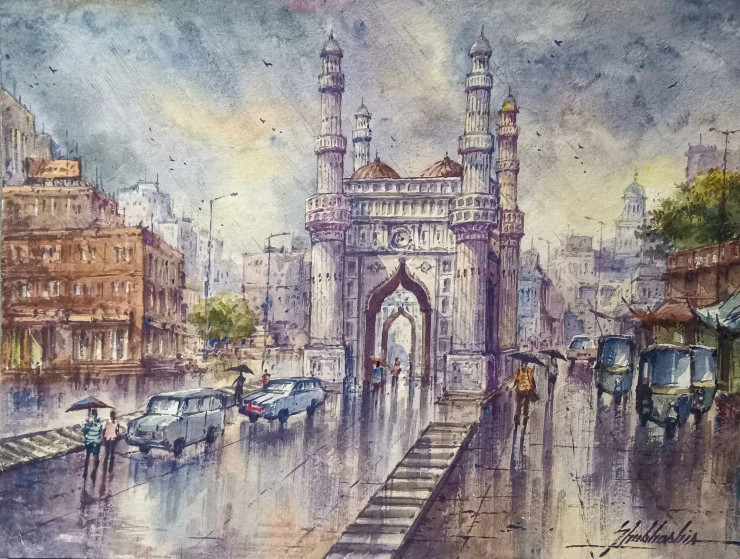 Charminar -3 (ART-5995-106040) - Handpainted Art Painting - 15in X 11in