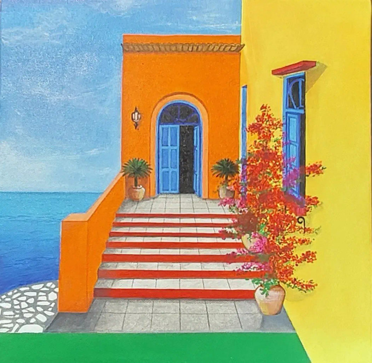 Mediterranean Outdoors 3 (ART-1892-106006) - Handpainted Art Painting - 12in X 12in