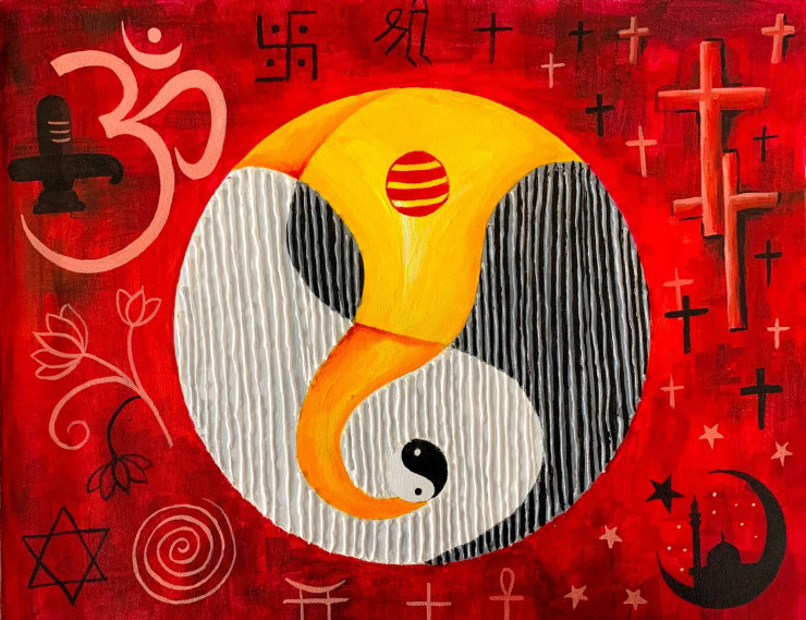 Divine Unity (ART-7998-105995) - Handpainted Art Painting - 18in X 14in