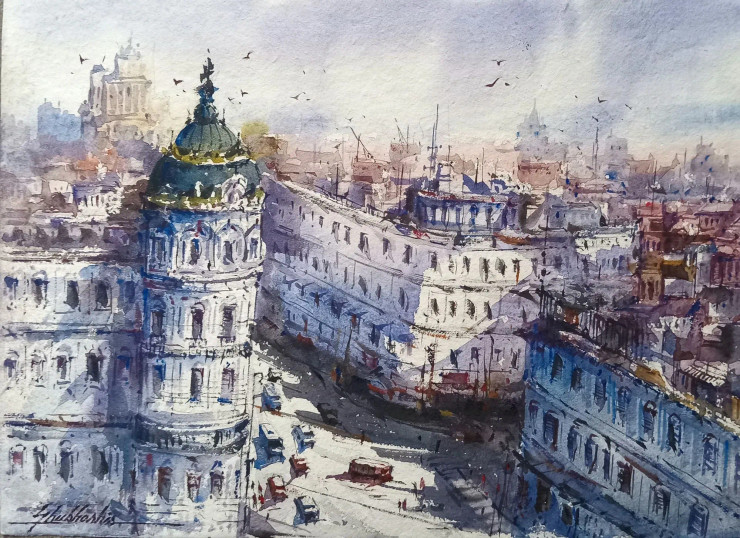 Cityscape In Italy-2 (ART-5995-106030) - Handpainted Art Painting - 15in X 11in