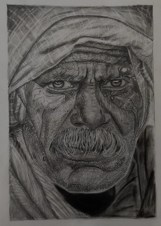 Wisdom In Wrinkles (ART-16216-106087) - Handpainted Art Painting - 8in X 12in