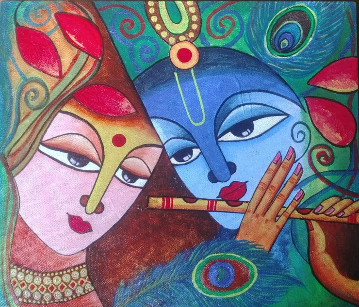 Radha Krishna (ART-16210-106088) - Handpainted Art Painting - 12in X 10in