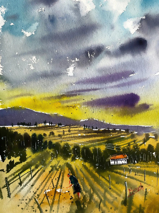 Colors Of Village (ART-8987-106211) - Handpainted Art Painting - 10in X 15in