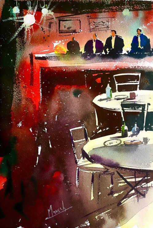 Bar 1 (ART-8987-106200) - Handpainted Art Painting - 10in X 15in