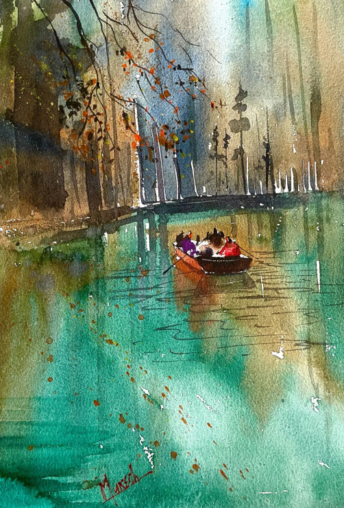 Fishing Time (ART-8987-106213) - Handpainted Art Painting - 10in X 15in
