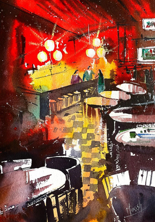 Bar 6 (ART-8987-106205) - Handpainted Art Painting - 10in X 15in