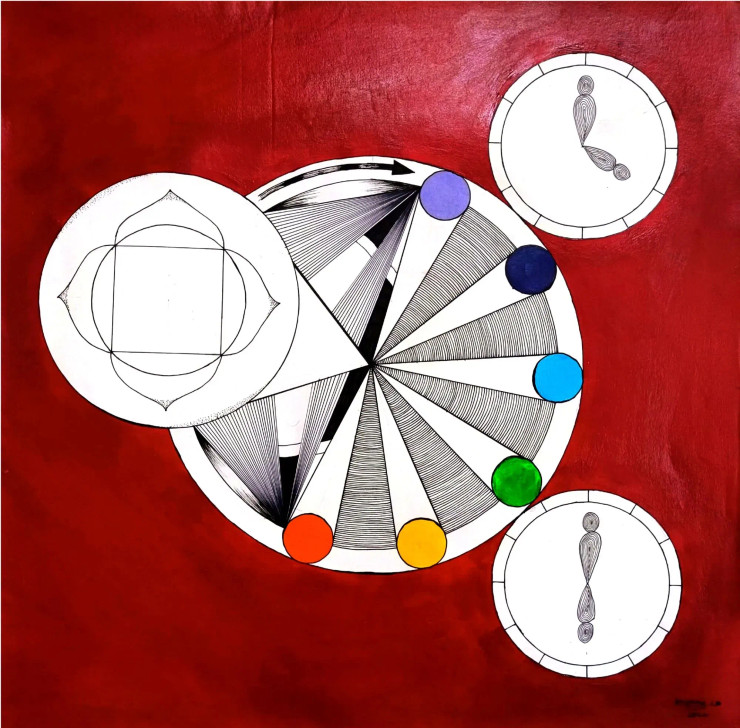 Root Chakra (ART-16237-106230) - Handpainted Art Painting - 22in X 22in
