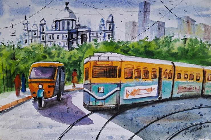 Morning Light In A City (ART-2874-106255) - Handpainted Art Painting - 21in X 14in